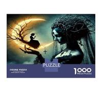 Girls Hand Moon 1000 Piece Jigsaw Puzzle Set Dark Gothic Grace Classic Jigsaw Puzzle Recycled Cardboard Adult Educational Challenge Fun Present Home Activity Great Gift Idea 52x38cm/1000pcs