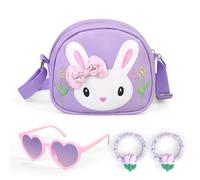 Girls Handbag Rabbit Bags Cute Rabbit PU Leather Handbag with Heart-Shaped Sunglasses and 2 Hair Cords Kids Shoulder Crossbody Bag for Kids' Birthday Gifts and Toys,Easter,Purse,Shopping (Purple)