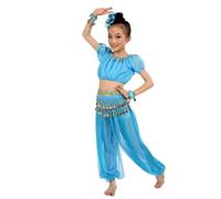 Girls Handmade Belly Dance Costume, Kids Belly Dancing Outfit, Sequin Trim, Adjustable, 4-12 Years#G Sky Blue