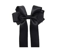 Girls Handmade Satin Ribbon Boutique Ponytail Hair Bow Clips Barrette (Black)