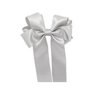 Girls Handmade Satin Ribbon Boutique Ponytail Hair Bow Clips Barrette (Light Grey)