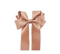 Girls Handmade Satin Ribbon Boutique Ponytail Hair Bow Clips Barrette (Natural)