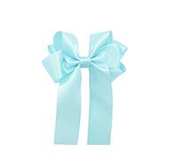 Girls Handmade Satin Ribbon Boutique Ponytail Hair Bow Clips Barrette (Turquoise)