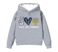 Girls Hanukkah Menorah Print Hooded Sweatshirt Soft Pullover Long Sleeve Casual Athletic Jumper Top for Festival School Days Cosy Play Wear (Grey, 13-14 Years)