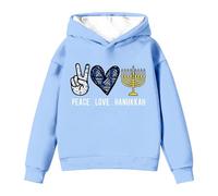 Girls Hanukkah Menorah Print Hooded Sweatshirt Soft Pullover Long Sleeve Casual Athletic Jumper Top for Festival School Days Cosy Play Wear (Light Blue, 11-12 Years)