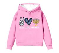 Girls Hanukkah Menorah Print Hooded Sweatshirt Soft Pullover Long Sleeve Casual Athletic Jumper Top for Festival School Days Cosy Play Wear (9-10 Years) Pink