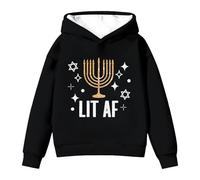 Girls Hanukkah Menorah Print Pullover Hoodie Long Sleeve Soft Casual Sweatshirt Jumper Top for Jewish Holiday School Cosy Everyday Celebrations (Black, 9-10 Years)