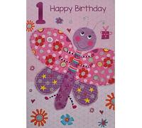 Girls Happy 1st Birthday Card. 1 Year Old Girl. 19.5x13.5cm