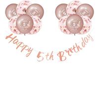 Girls Happy 5th Birthday Banners Rose Gold Happy 5th Birthday Banner Bunting Including 12 Pack 12” Latex Printed Balloons Girls Decorations Supplies