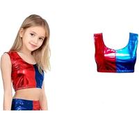 Girls Harley Quinn Vest Crop Top Red Blue 11-12 Years