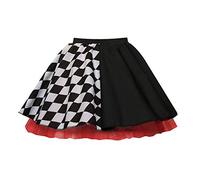 Girls Harley Skirt Red Blue - Four Styles - Harlequin Super Villain Halloween Fancy Dress Costume (13-15yrs (26'' Waist), Red/Black Check)