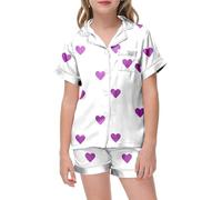 Girls' Heart Print Set Short Sleeve Button Front Top with Matching Shorts Comfortable Home Valentines Dress Valentine Baby Boy Outfit Valentine's Girl for Kids