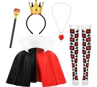 Girls Heart Queen Costume - Gold Crown Headband with Black Red Shawl Socks Wand - Kids World Book Day Book Week Fancy Dress Costume