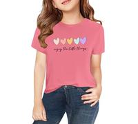 Girls Heart T Shirts Cotton Kids Short Sleeve Athletic Tee Crew Neck School Clothes Personalized Tops Cute Graphic Summer Tshirt Casual Loose Basic Tee (Pink-a, 6-7 Years)
