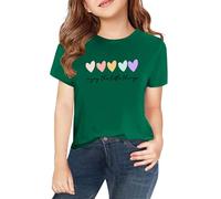 Girls Heart T Shirts Cotton Kids Short Sleeve Athletic Tee Crew Neck School Clothes Personalized Tops Cute Graphic Summer Tshirt Casual Loose Basic Tee (Green-a, 12-13 Years)