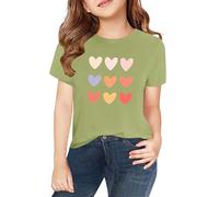 Girls Heart T Shirts Cotton Kids Short Sleeve Athletic Tee Crew Neck School Clothes Personalized Tops Cute Graphic Summer Tshirt Casual Loose Basic Tee (Mint Green-b, 12-13 Years)