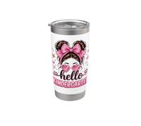 Girls Hello Kindergarten Back to School Bow Messy Bun Stainless Steel Insulated Tumbler