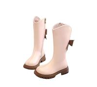 Girls High Boots Faux Leather Riding Boot Pearl Bowknot Long Boots Kids Elegant Princess Shoes with Side Zip Low Heel Boot Children Round Toe Rain Shoes Easy To Clean Soft Rubber Sole Booties
