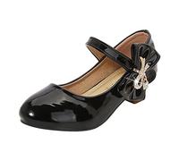 Girls High Heel Dress Shoes Mary Jane Princess Wedding Party Shoes for Big Kids Pump Bowtie Court Shoes for Teenage Kids & Toddler (Black, 37)