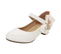 Girls High Heel Dress Shoes Mary Jane Princess Wedding Party Shoes for Big Kids Pump Bowtie Court Shoes for Teenage Kids & Toddler (White, 36)