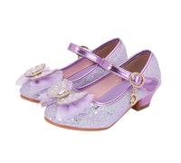Girls High Heel Dress Shoes Mary Jane Princess Wedding Party Sparkly Bow Shoes for Kids Girls Heels Princess Shoes Birthday Dress Heels Shoes for Wedding Dancing Party (Purple, 26)