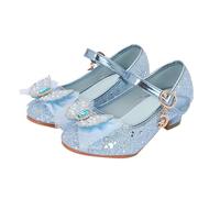 Girls High Heel Dress Shoes Mary Jane Princess Wedding Party Sparkly Bow Shoes for Kids Girls Heels Princess Shoes Birthday Dress Heels Shoes for Wedding Dancing Party (Blue, 29)