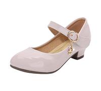 Girls High Heel Princess Shoes Primary School Single Shoes Leather Shoes Evening Shoes Non-Slip Baby Shoes, red, 12 UK Child