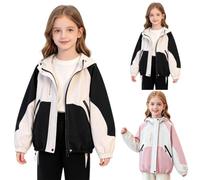 Girls Hooded Windbreaker Jacket Boys Unisex Lightweight Packable Rain Coat with Zip Pockets Teen Casual School Outdoor Windproof Showerproof Jackets with Reflective Stripes
