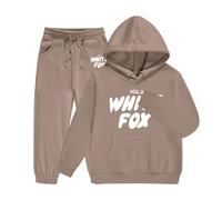 Girls Hoodie and Joggers Set, Kids Tracksuit Full Set 2 Piece Oversized Outfit Fashion Long Sleeve Fashion Print Hoodie and Loose Trackpants Bottom Children Sweat Suit Y2K Activewear Khaki