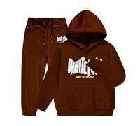 Girls Hoodie And Joggers Set | Kids Tracksuit Full Set 2 Piece Oversized Outfit Fashion Long Sleeve Letter Print Pullover And Loose Trackpants Bottom Unisex Boys Track Suit Y2K Activewear Clothe