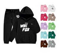 Girls Hoodie and Joggers Set, Kids Tracksuit Full Set Girls 2 Piece Oversized Outfit Fashion Long Sleeve Letter Print Hoodie and Loose Trackpants Bottom Girls Boys Sweatsuit Y2K Activewear Khaki