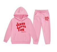 Girls Hoodie and Sweatpants Set Outfits 2 Piece with Hood Sets Fall Children Jesus Loves You Christian Sweatsuits Sets Sweatshirt 2025 Long Sleeve Sweatsuit Sets Sweat Set Workout