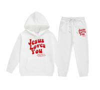 Girls Hoodie and Sweatpants Set Outfits 2 Piece with Hood Sets Fall Children Jesus Loves You Christian Sweatsuits Sets Sweatshirt 2025 Long Sleeve Sweatsuit Sets Sweat Set Workout