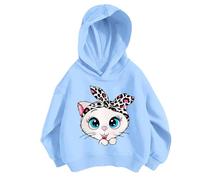 Girls Hoodie Cartoon Animal Print Pullover Long Sleeve Casual Soft Sweatshirt Jumper Top for Spring Autumn School Everyday Cosy Korean Style(Blue, 3-4 Years)
