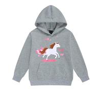 Girls Hoodie for Kids Winter Warm Cartoon Horse Print Fleece Hoodies Fashion Teenage Girls Crew Neck Long Sleeve Pullover Sweatshirt Casual Hooded Sweat Top with Pockets Age 1-13 (Grey, 1-2 Years)