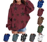 Girls Hoodie Kangaroo Pocket Star Print Pullover Cotton Hooded Jumper Warm Sweatshirt Coats Long Sleeve Top Casual Activewear Long Sleeve Clothing (JN, 9-10 Years)