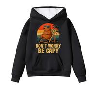 Girls Hoodie Kids Long Sleeve School Hooded Jumper Teen Girls Round Neck Cartoon Capybara Print Hoodies Sweatshirt Loose Fit Pullover Top with Pockets Outfit Clothes Age 4-14 (Black, 10-11 Years)