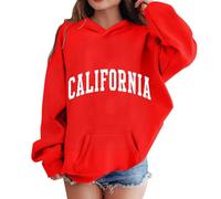 Girls Hoodie Letter Print Pullover Long Sleeve Soft Sweatshirt Graphic Cute Jumper Top for School Everyday Cosy Trendy Casual Style(Red, 7-8 Years)