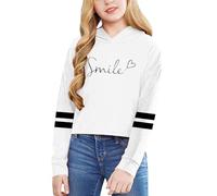 Girls Hoodie Letter Print Solid Colour Short Pullover Long Sleeve Soft Casual Sweatshirt Jumper Top for Trendy School Everyday Cosy Cropped Look(White, 4-5 Years)