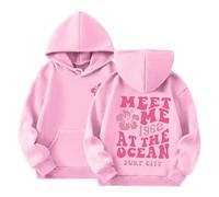 Girl's Hoodie Oversize Back Print Meet Me 1962 At The Ocean Surf City Hoodie Girls Long Sleeve Hooded Graphic Preppy Sweatshirt Teen Hoodie Long Shirt Modern Sweatshirts (1-Pink, 150)