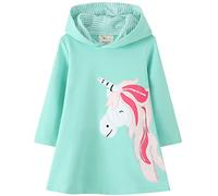 Girls Hoodies Dresses Unicorn Rainbow Flowers Jumper 100% Cotton Hooded Sweatshirts Casual Long Sleeve Shirt Dress for Little Kids 3-4 Years