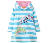 Girls Hoodies Dresses Unicorn Rainbow Flowers Jumper 100% Cotton Hooded Sweatshirts Casual Long Sleeve Shirt Dress for Little Kids 5-6 Years