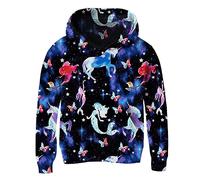 Girls Hoodies Kids Jumper Long Sleeve Pullover Toddler Hooded Top 3D Printed Sweatshirt Funny Clothes with Pocket Black Mermaid 7-8 Years