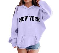Girls Hoodies Letter Print New York Design Long Sleeve Casual Hoodless Pullover Sweatshirt Comfortable Loose Fit Fashion Top Kids Age 3 to 13 Years(Purple, 9-10 Years)