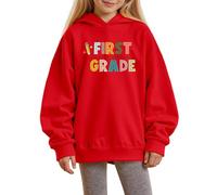 Girls' Hoodies Long Sleeve Sweatshirt Hooded Pullover First Grade Printed Top Back to School Clothes Lightweight Baggy Sweatshirts Oversized Comfortable Everyday Wear for Girls Red 1-2 Years