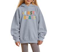 Girls' Hoodies Long Sleeve Sweatshirt Hooded Pullover First Grade Printed Top Back to School Clothes Lightweight Baggy Sweatshirts Oversized Comfortable Everyday Wear for Girls Grey 1-2 Years