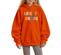 Girls' Hoodies Long Sleeve Sweatshirt Hooded Pullover First Grade Printed Top Back to School Clothes Lightweight Baggy Sweatshirts Oversized Comfortable Everyday Wear for Girls Orange 11-12Years