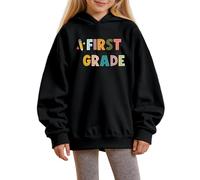 Girls' Hoodies Long Sleeve Sweatshirt Hooded Pullover First Grade Printed Top Back to School Clothes Lightweight Baggy Sweatshirts Oversized Comfortable Everyday Wear for Girls Black 7-8 Years