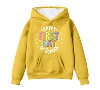 Girls Hoodies Long Sleeve Sweatshirt Hooded Pullover Happy First Day of School Letter Printed Top Back to School Clothes Tops Warm Oversized Hoodie Breathable Childrens Costume Yellow 10-11 Years