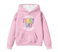 Girls Hoodies Long Sleeve Sweatshirt Hooded Pullover Happy First Day of School Letter Printed Top Back to School Clothes Tops Warm Oversized Hoodie Breathable Childrens Costume 10-11 Years Pink
